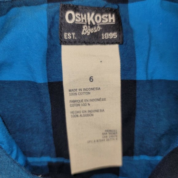 OshKosh Boys  Blue Casual Shirt Plaid Size 6T Long sleeve Button Up - Picture 4 of 4